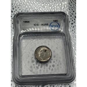1964 Roosevelt Silver Dime - ICG AU55 - MAJOR CLIPPED PLANCHET MINT ERROR